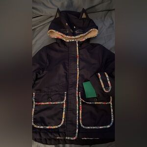Mini Boden Black Cat-Ear Kids Jacket with Floral Trim